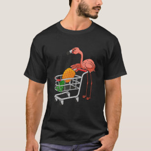Het overslaan van Flamingo Pushing Shopping Cart m T-shirt