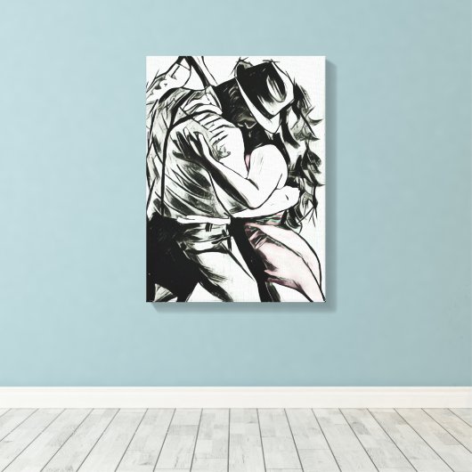 Het paar dansen, zwart-wit canvas print, (Insitu (Houten vloer))