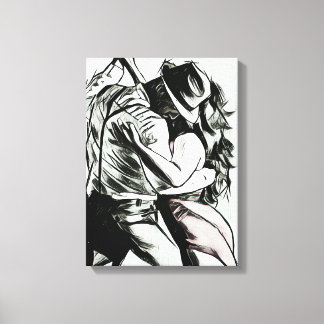 Het paar dansen, zwart-wit canvas print, afdruk