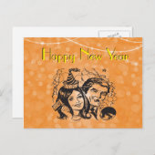 Het Paar van Noisemaker van de oudejaarsavond Feestdagenkaart (Voorkant / Achterkant)