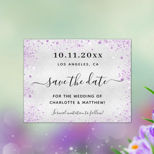 Het paarse budget van het huwelijk sparen de datum flyer