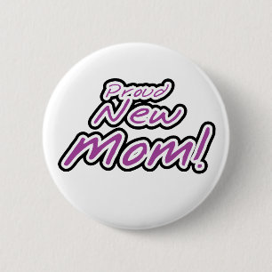 Het paarse/Zwarte Trotse Nieuwe Mamma van de Tekst Ronde Button 5,7 Cm