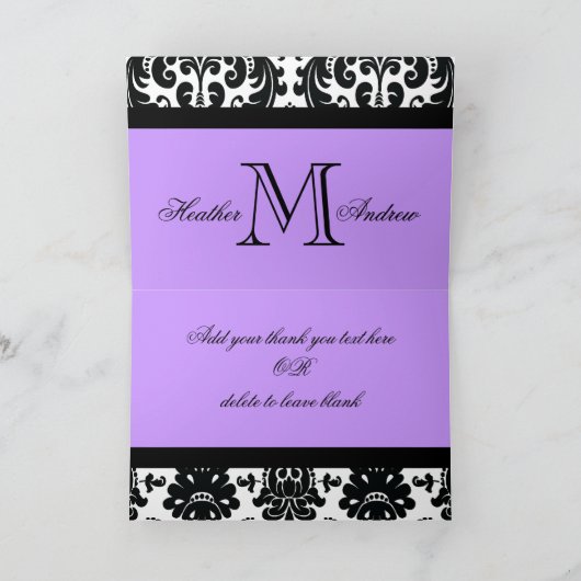 Het paarse Zwarte Witte Damast dankt u kaardt Bedankkaart (Binnen)