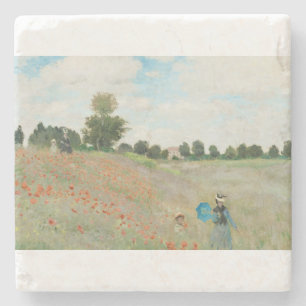 Het papaverveld bij Argenteuil door Claude Monet Stenen Onderzetter