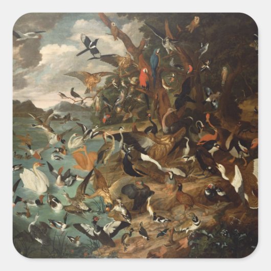 Het parlement van vogels vierkante sticker (Voorkant)