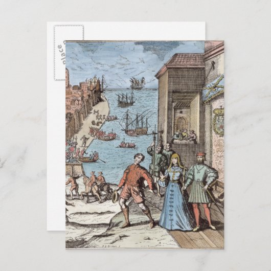 Het parteren van Columbus met Ferdinand en Briefkaart (Voorkant / Achterkant)