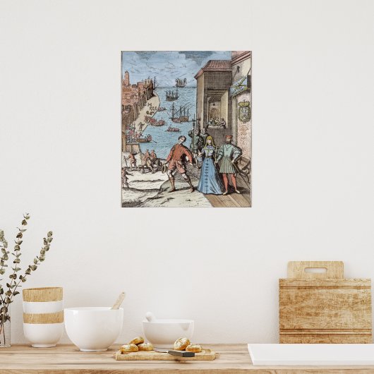 Het parteren van Columbus met Ferdinand en Poster (Keuken)