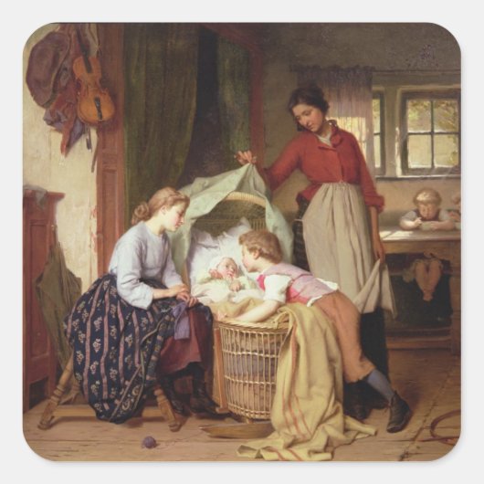 Het pasgeboren kind vierkante sticker (Voorkant)