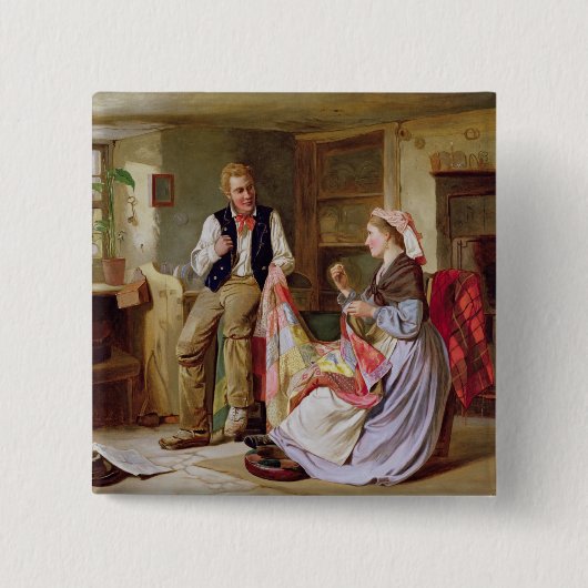 Het patchwork-kwilt vierkante button 5,1 cm (Voorkant)