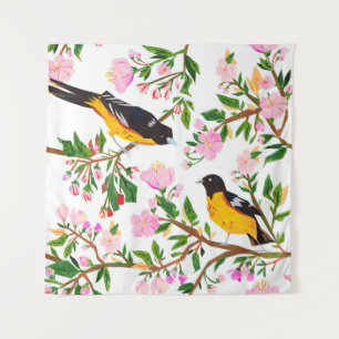Het patroon is met vogels en bloemen. Het is creat Wandkleed