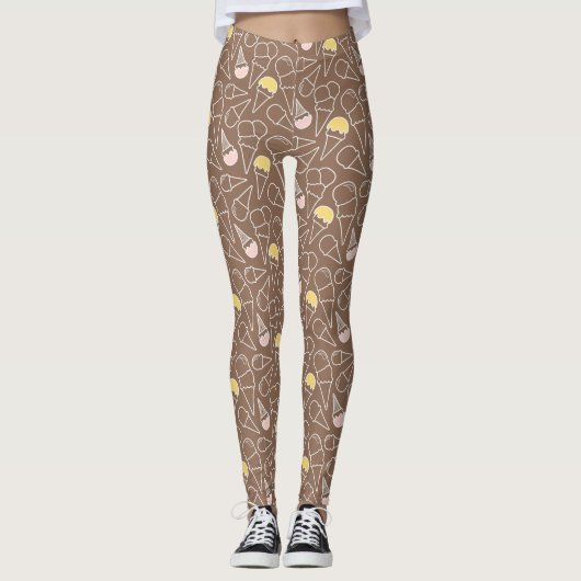 Het Patroon van de Kegel van het roomijs op Bruin Leggings (Voorkant)