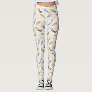 Het Patroon van de Veer van de waterverf Bladeren  Leggings