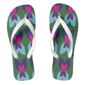 Het patroon van dubbele Tulpen in Groene en Blauwe Teenslippers (Voetbed)
