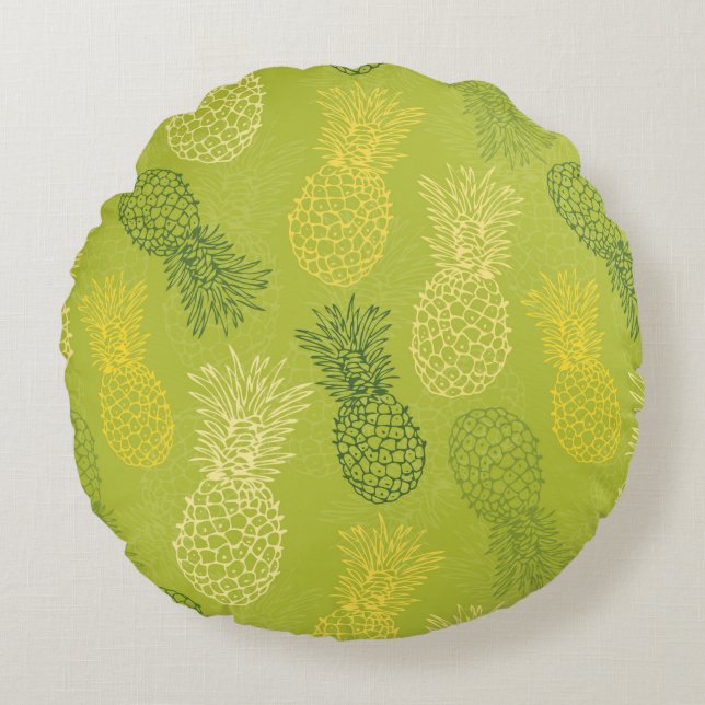 Het Patroon van het Overzicht van ananas op Groen Rond Kussen (Voorkant)