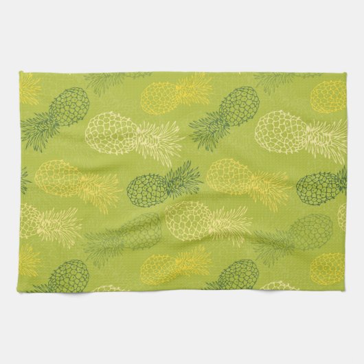 Het Patroon van het Overzicht van ananas op Groen Theedoek (Horizontaal)