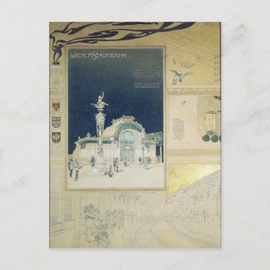 Het paviljoen Stadtbahn in Wenen Briefkaart (Voorkant)
