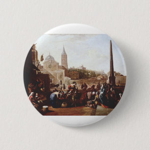 Het Piazza del Popolo in Rome door Johannes Lingel Ronde Button 5,7 Cm