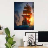 Het piratenschip op het zee | AI Art Poster (Thuiskantoor)