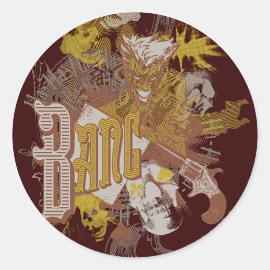 Het Pistool Joker/Bang Carnival Collage Ronde Sticker (Voorkant)