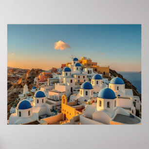 Het pittoreske dorpje Oia Grieks eiland Santorini Poster