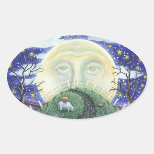 HET POMPOEN MAN, FOLK ART HALLOWEEN STICKERS Ovaal (Voorkant)