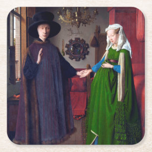 Het portret van Arnolfini, Jan van Eyck Vierkante Kartonnen Onderzetter