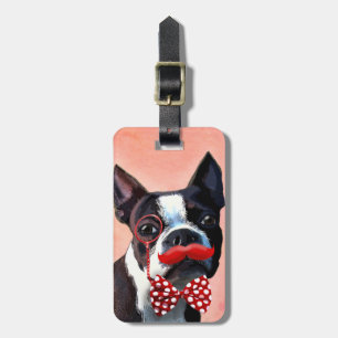 Het Portret van Boston Terrier met het Stropdas Re Bagagelabel