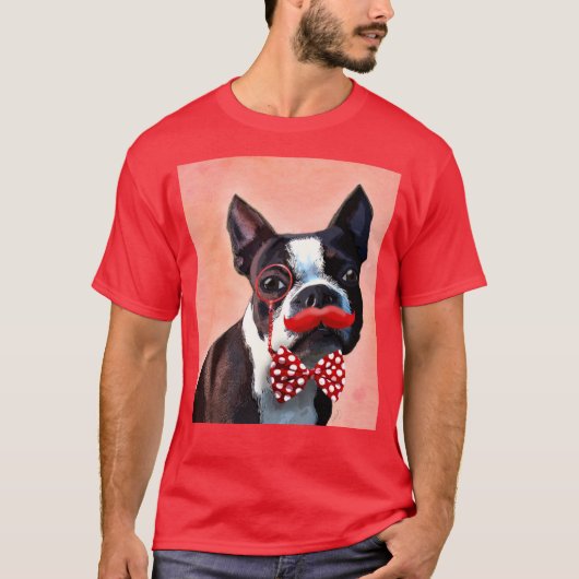 Het Portret van Boston Terrier met het Stropdas Re T-shirt (Voorkant)