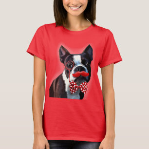 Het Portret van Boston Terrier met het Stropdas Re T-shirt