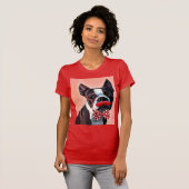 Het Portret van Boston Terrier met het Stropdas Re T-shirt (Voorkant volledig)