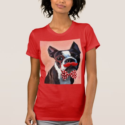 Het Portret van Boston Terrier met het Stropdas Re T-shirt (Voorkant)