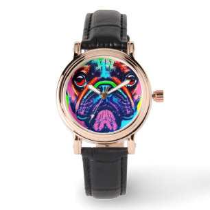 Het portret van Cute Colorful Pug in pop-stijl Horloge
