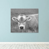Het portret van de Koe Jersey Canvas Afdruk (Insitu (Houten vloer))
