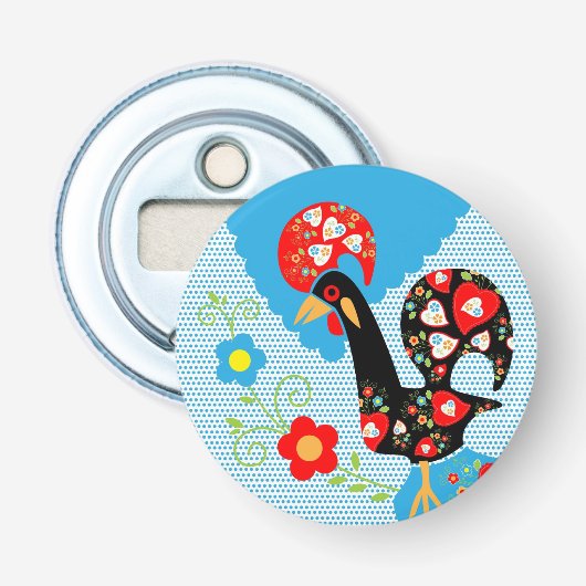 Het Portugese rooster van Barcelona Button Flesopener (Voorkant)