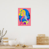 Het Poster Roze zeemeermin en Dolphin (Keuken)