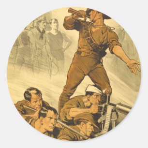 Het Poster van de Vraag van de Trompet  WW1 Ronde Sticker