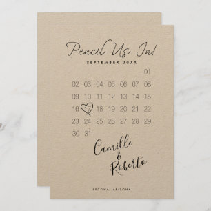 Het potlood in kalender Moderne Minimale Paar Foto Save The Date