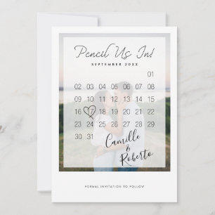 Het potlood in kalender Moderne Minimale Paar Foto Save The Date