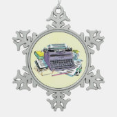 Het potlood van het Schrijfmachine van de Schrijfm Tin Sneeuwvlok Ornament (Voorkant)