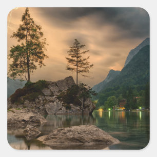 Het prachtige bergmeer in de Evening Foto Vierkante Sticker