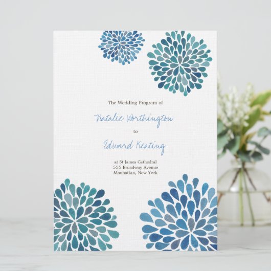 Het programma Blauwe Waterverf Dahlias Kaarten (Staand voorkant)