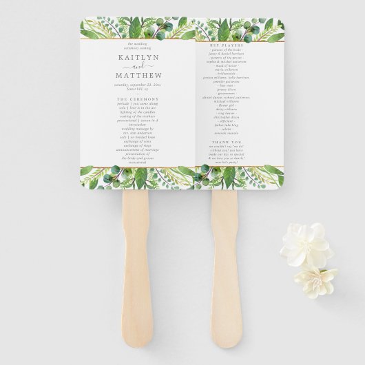 Het programma GreenGenery & Gold Wedding Collectie Handwaaier (Voorkant en achterkant)