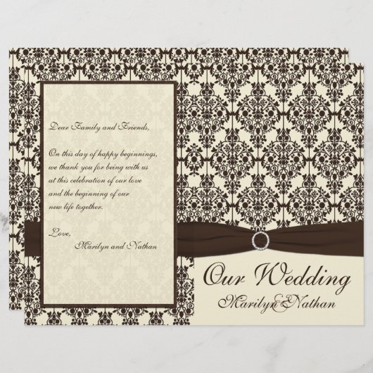 Het programma Ivory en Espresso Damask Wedding Pro (Voorkant / Achterkant)