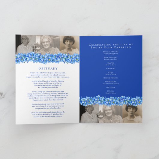 Het programma van de begrafenisdienst blauw vergee (Binnen)
