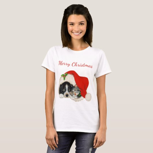 Het Puppy en Kitten Merry Shirt van Kerstmis (Voorkant volledig)
