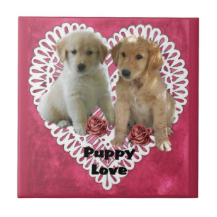 Het "puppy" Valentijns van het golden retriever Tegeltje