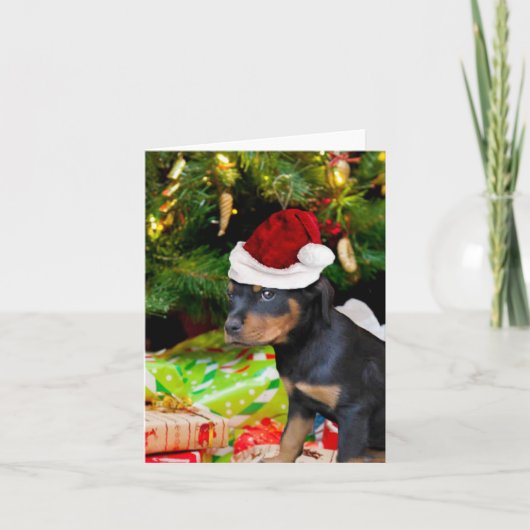 Het puppy van Rottweiler van Kerstmis Feestdagen Kaart (Voorkant)