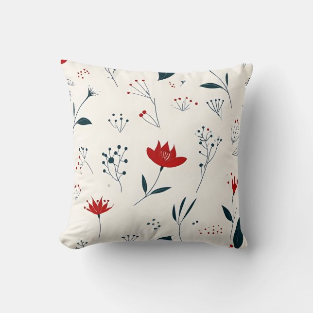 Het Red and Navy Botanical Pattern Sierkussen (Voorkant)
