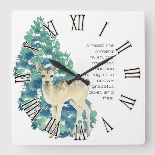 Het ree danst door de sneeuw vierkante klok (Voorkant)