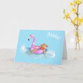 Het relaxen in de pool op een heet roze flamingo f kaart (Gele Bloem)